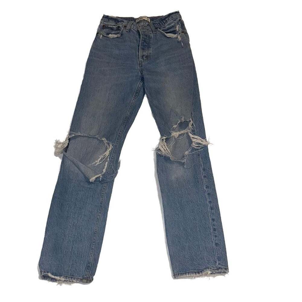 Abercrombie & Fitch The Dad High Rise Distressed Straight Leg Jeans Size 25